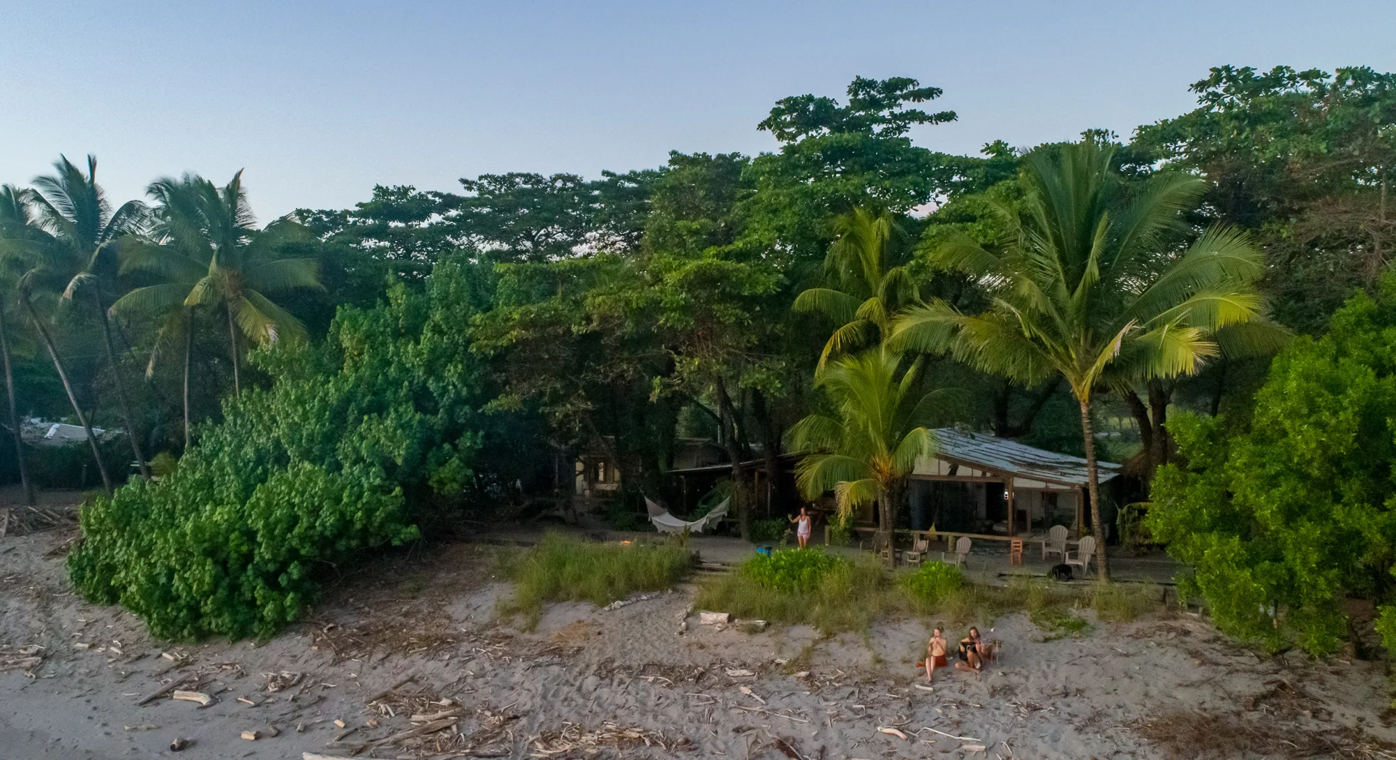 House of Waves beachfront cabins beneath tropical trees at Playa Garza